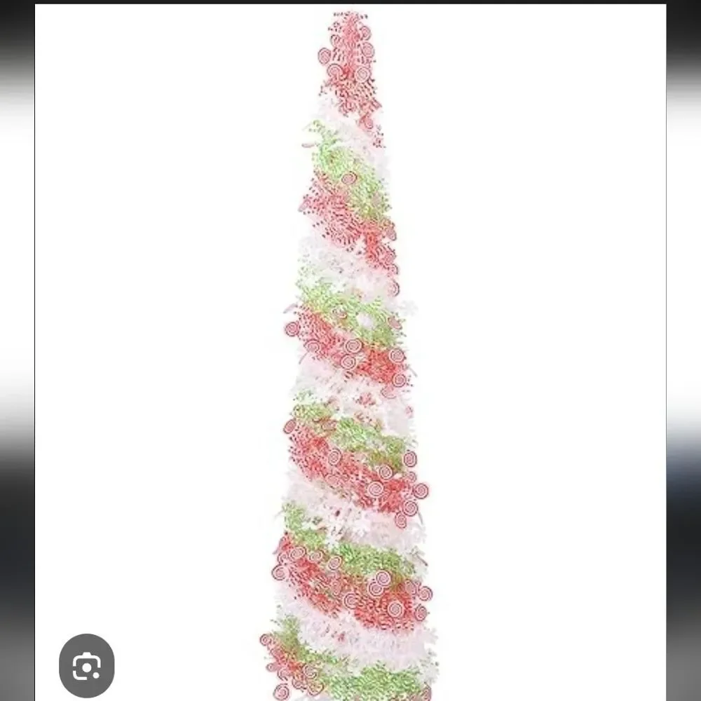 5FT Artificial Pencil Christmas Tree, Red Green White Pop Up Small Christmas Ti